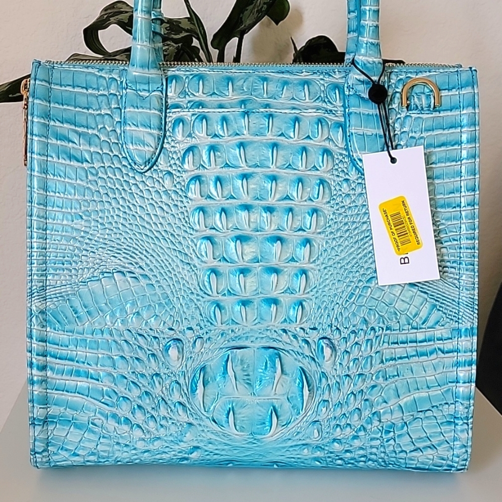 NWT 🌹Brahmin Caroline Handbag Dusty Blue Melbourne Collection leather - Picture 4 of 16